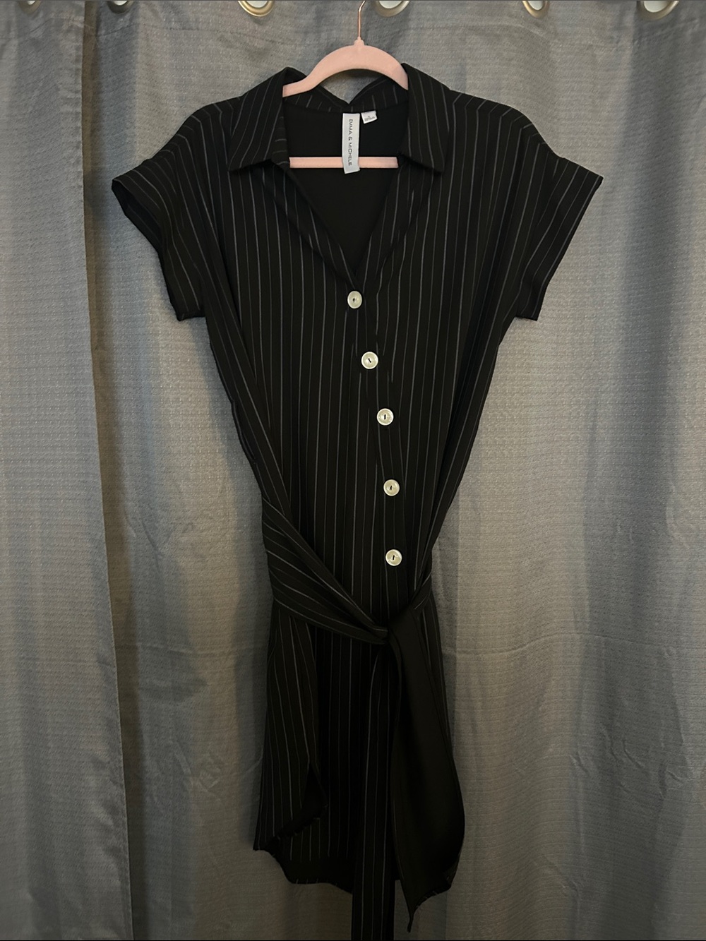 Emma & Michele Black Pinstripe Midi Shirt Dress